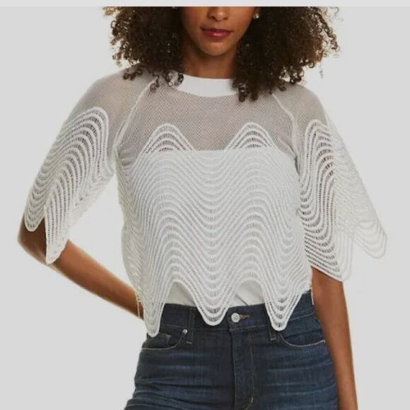Gracia Crop Top Mesh Lace Zipper Medium White *** - Picture 1 of 7